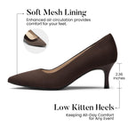 Women's Closed Pointed Toe Kitten Heels Pumps Coffee Brown 8