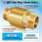 Solid Brass Spring Check Valve 1" NPT Male, Non Return Backflow Valve