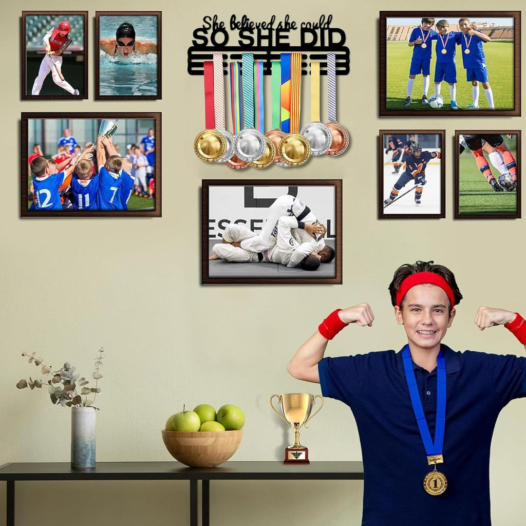 Medal Hanger Holder Display Wall Rack Frame Shelf-Medal Hanger Awards Ribbon Soccer,Gymnastics,Holder Display Rack