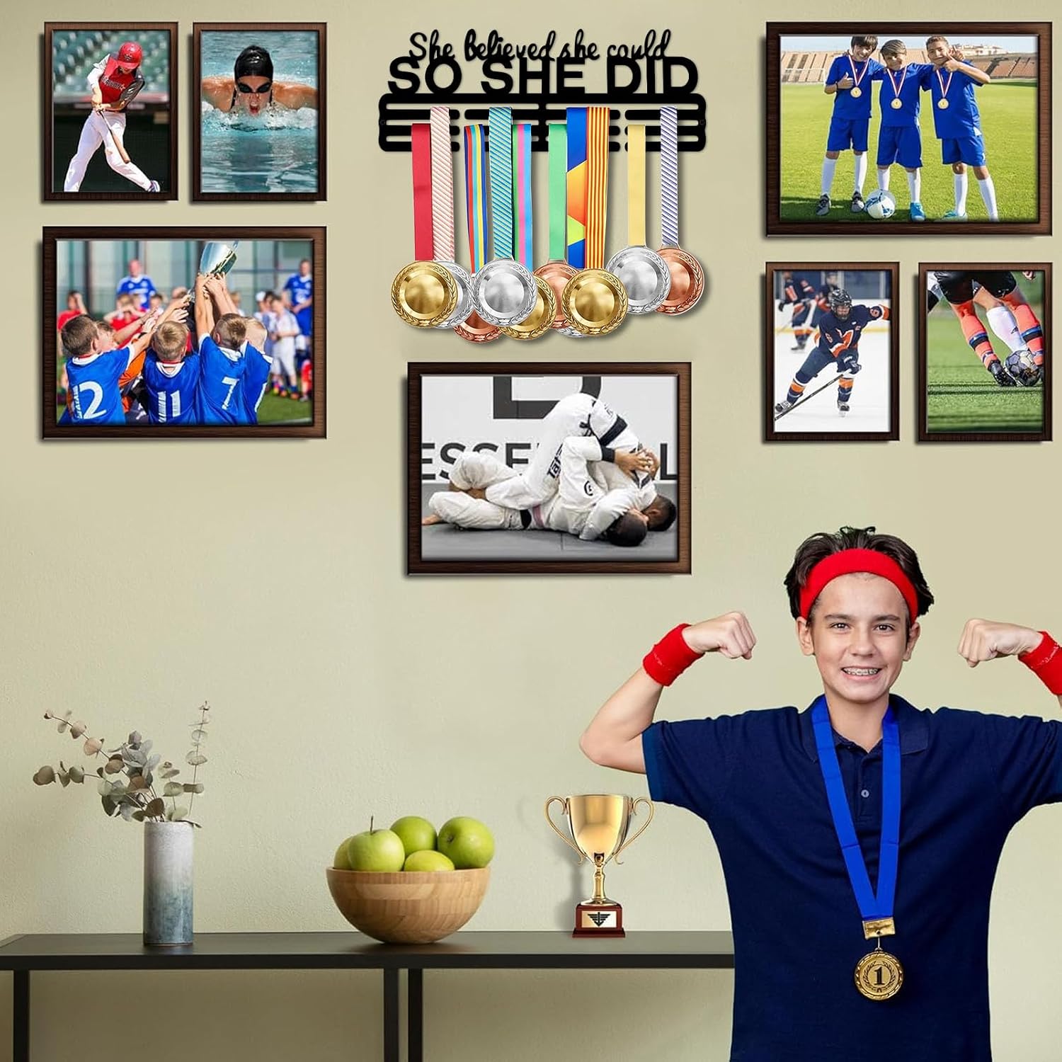 Medal Hanger Holder Display Wall Rack Frame Shelf-Medal Hanger Awards Ribbon Soccer,Gymnastics,Holder Display Rack