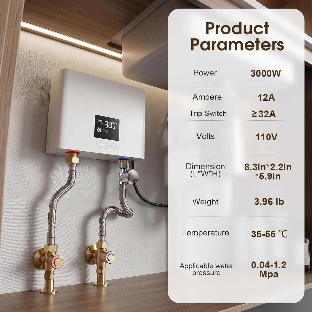 Electric Tankless Water Heater, Instant On-Demand Hot Water System with Digital Display & Remote Control