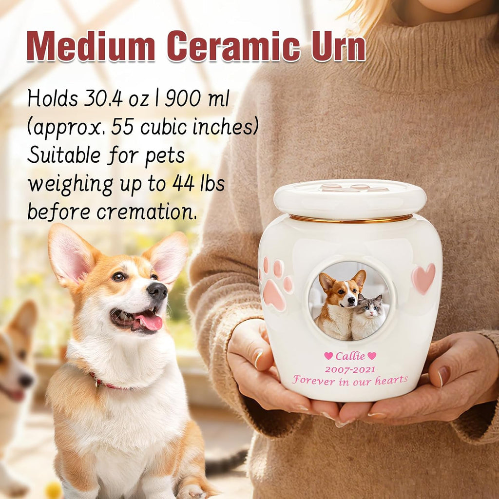 Customized Pet Urn for Dogs Cats Personalized 5.12 Inch Small Urn for Pet Ashes Cremation Keepsake Urns Ceramic
