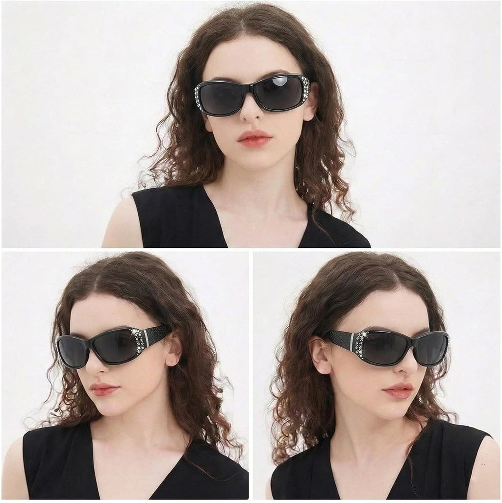 Retro Polarized Rhinestones Sunglasses for Women Trendy Shades with UV400 Protection