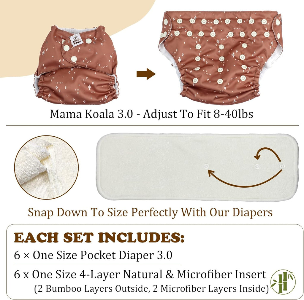 6 Pack Reusable Cloth Diapers 3.0 for Babies Girls Newborn, One-Size Adjustable Baby Diaper, Durable Stitching, Back