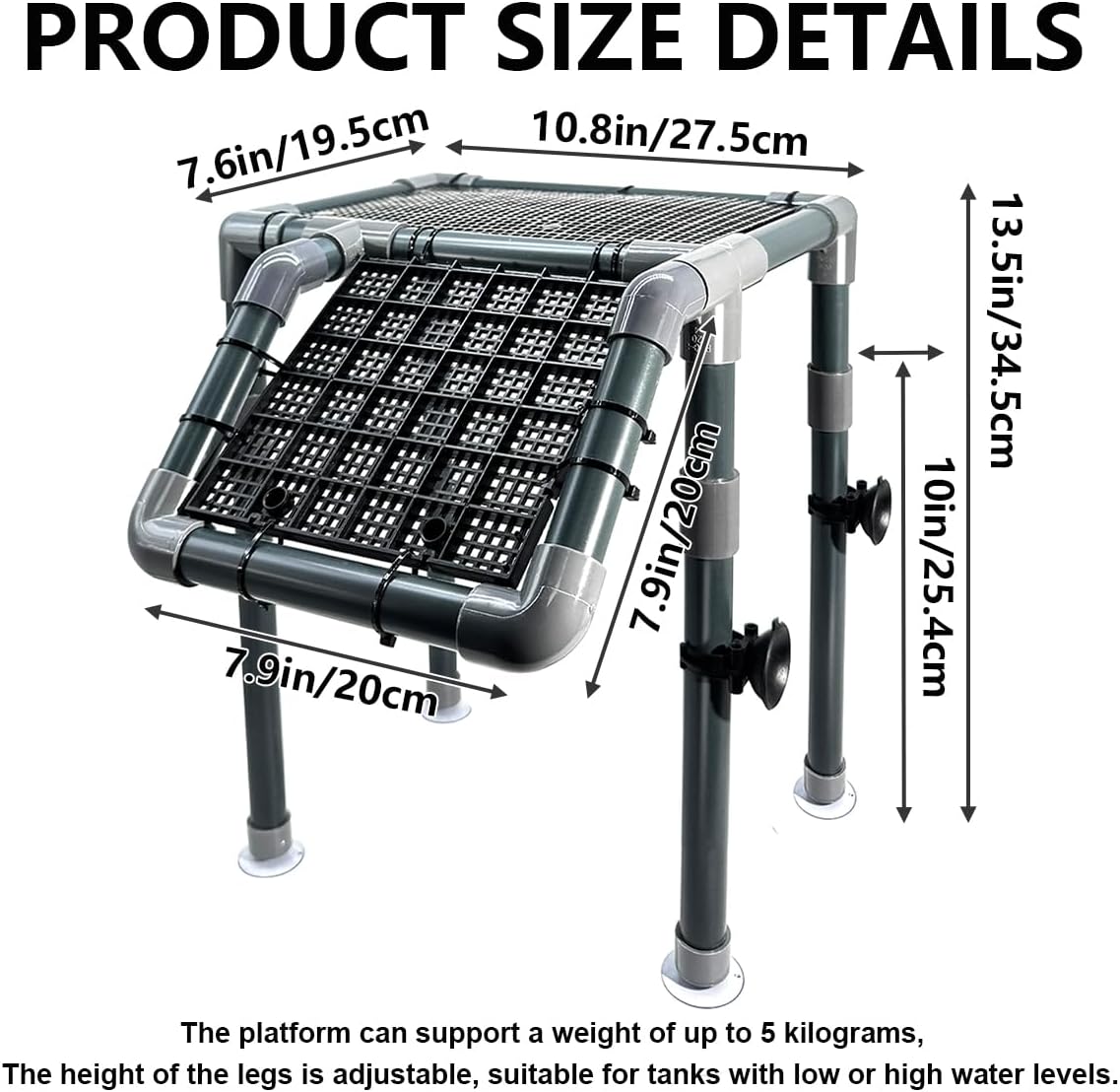 Large Basking Platform for Aquatic Turtles, 10.8" Width Resting Area, Adjustable Height Turtle Basking Platform with