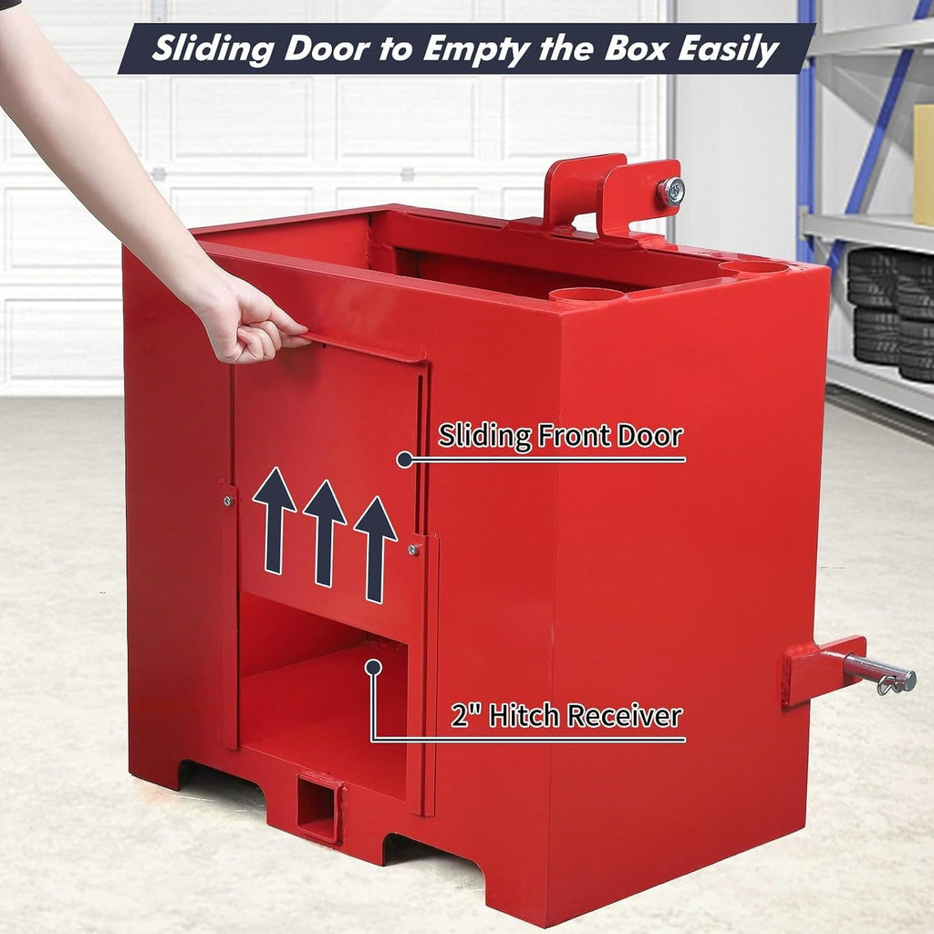 3 Point Ballast Box for Tractor Category 1, 800 LBS Capacity 5 Cu.ft Volume, Heavy Duty Steel with Standard 2" Hitch
