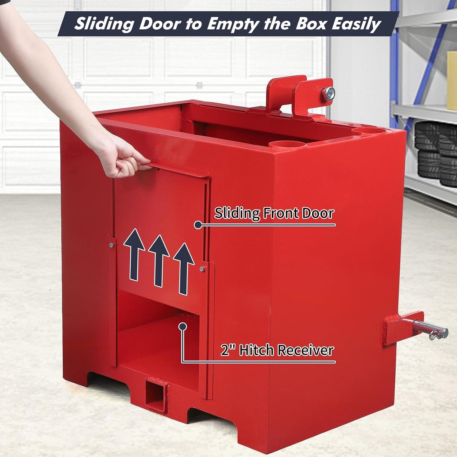 3 Point Ballast Box for Tractor Category 1, 800 LBS Capacity 5 Cu.ft Volume, Heavy Duty Steel with Standard 2" Hitch