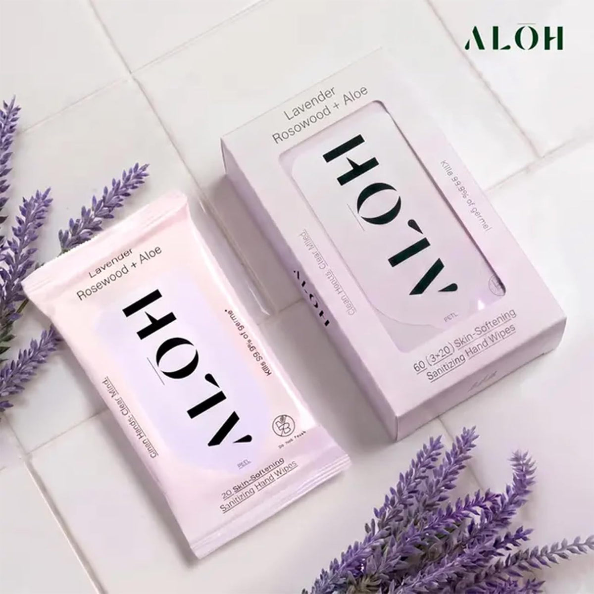 ALŌH Lavender Rosewood + Aloe Hand Sanitizer Wipes, Travel Size