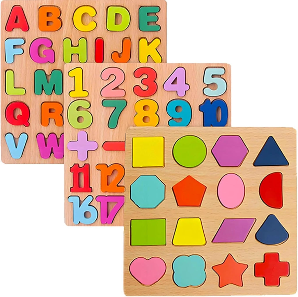Wooden Puzzles for Toddlers 3-5, Boys & Girls, Montessori Toddler | 3 in 1 Wooden Puzzle, Alphanumeric Graphics