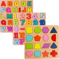 Wooden Puzzles for Toddlers 3-5, Boys & Girls, Montessori Toddler | 3 in 1 Wooden Puzzle, Alphanumeric Graphics