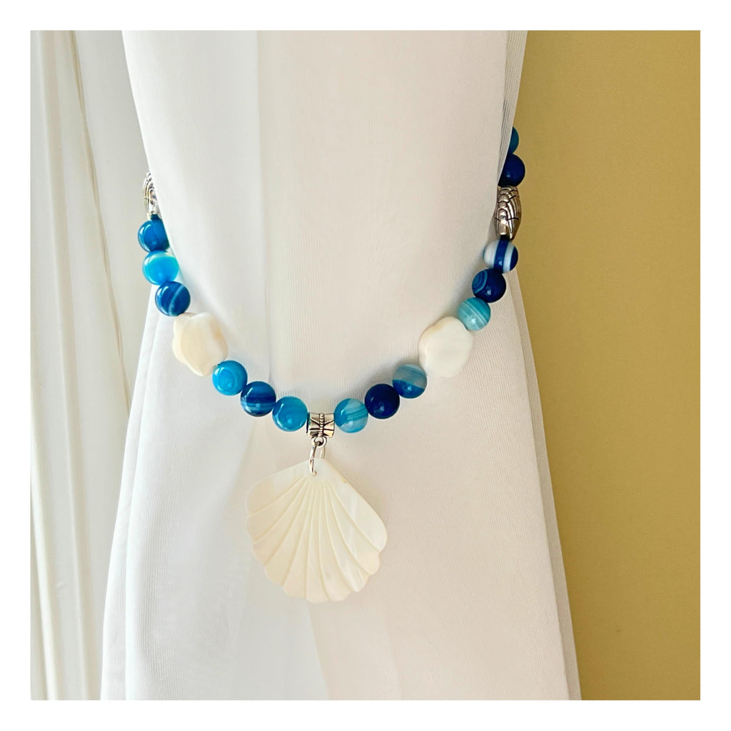 Tropical Drapery Tiebacks, Sea Shell Curtain Tie Backs, Beach Home Decor