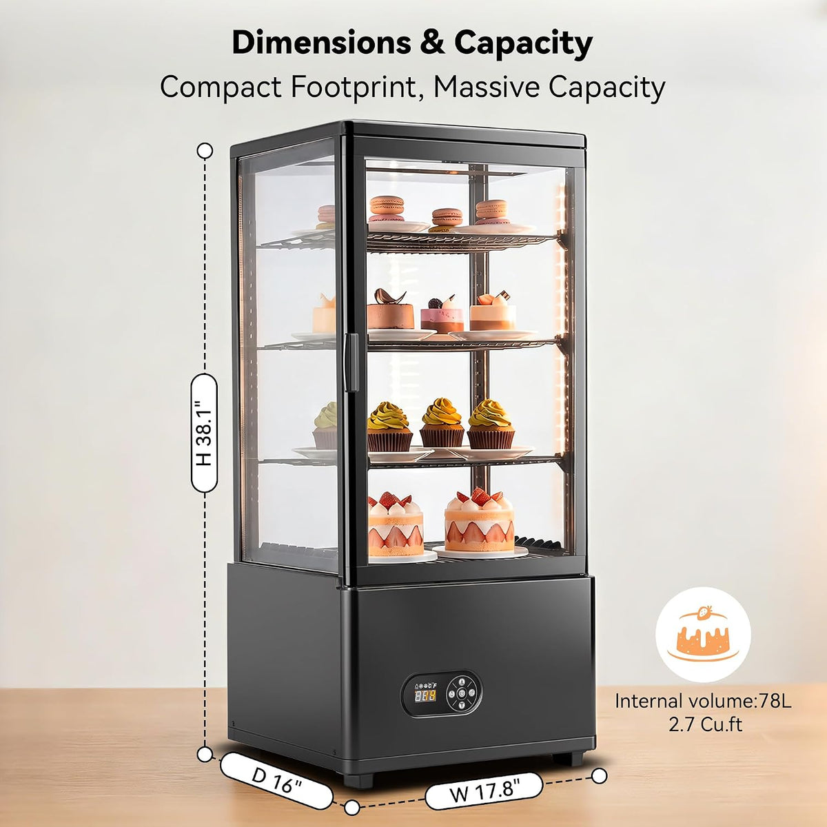 Countertop Display Fridge 2.7 Cu.Ft Double Glass Door