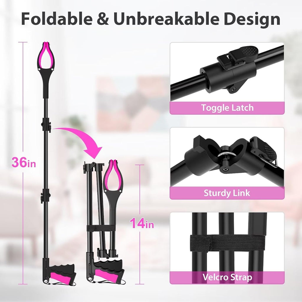 36" Grabber Reacher Tool, Foldable Reacher Grabber Pickup Tool with 360° Rotating Jaw & Two Magnets, Extra Long Trash