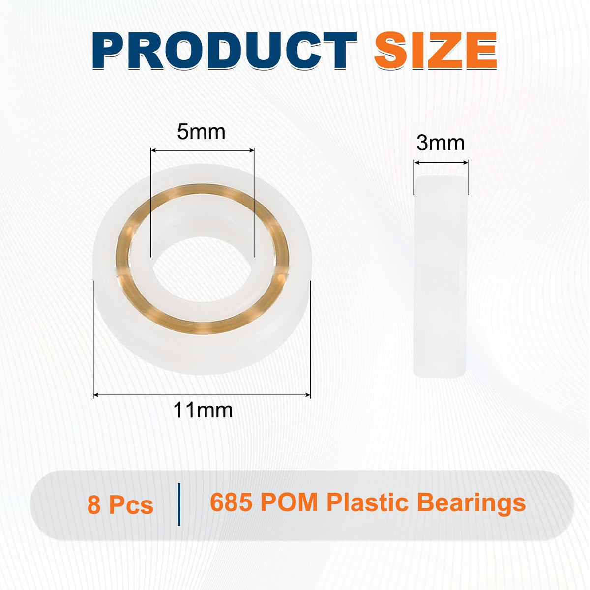 uxcell 8Pcs 685 POM Plastic Bearings, 5x11x3mm Deep-Groove Ball Bearings