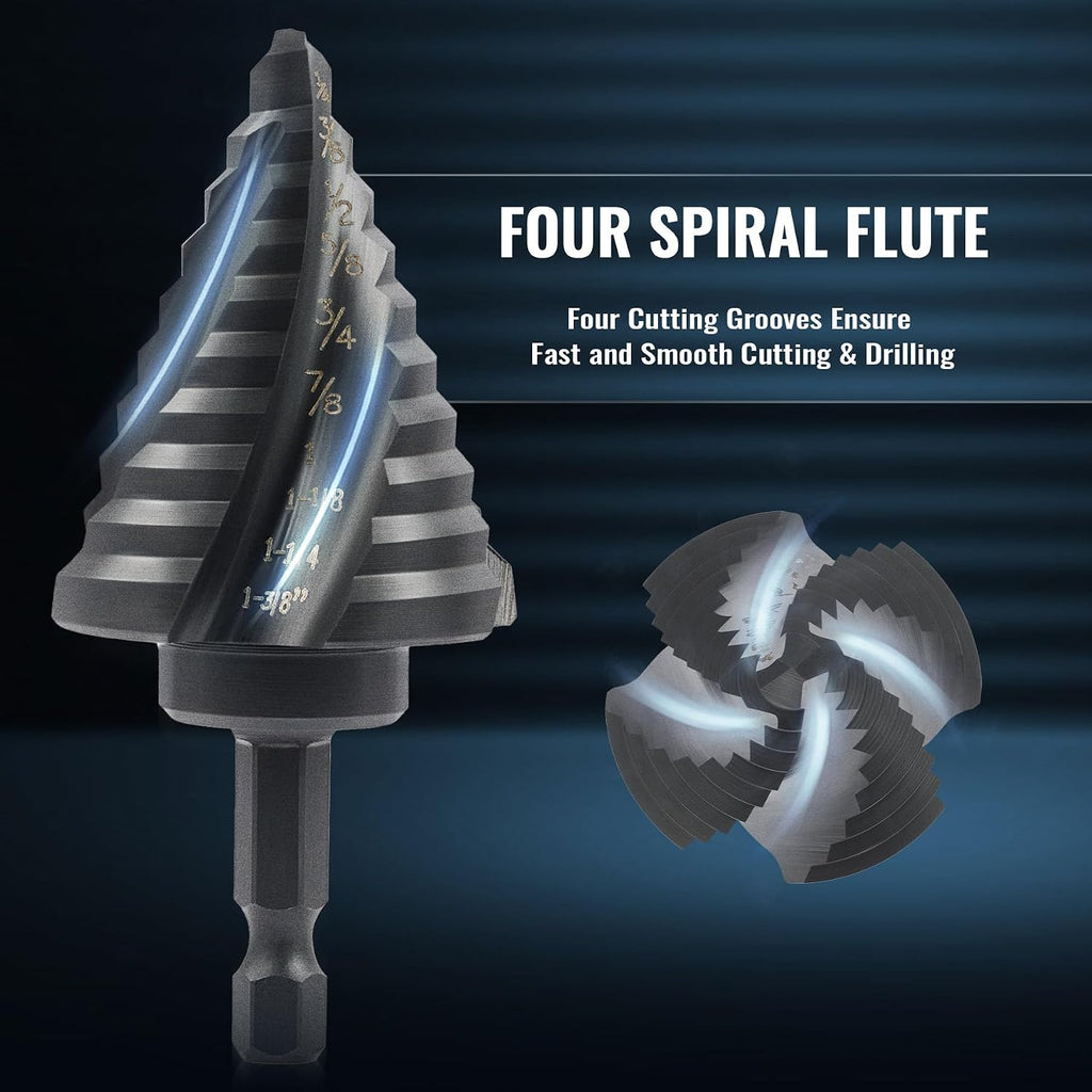 ZELCAN 5PCS Titanium HSS Step Drill Bit Set, 50 Sizes, 1/8" to 1-3/8"