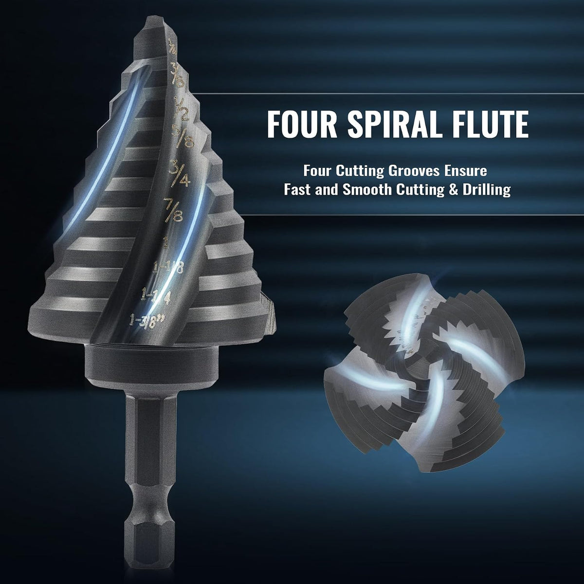 ZELCAN 5PCS Titanium HSS Step Drill Bit Set, 50 Sizes, 1/8" to 1-3/8"