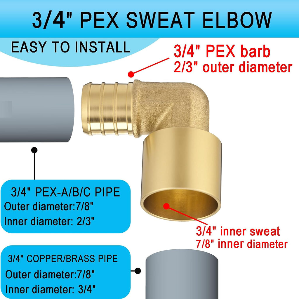 (20 Pack) Asterbacks 3/4 PEX to 3/4 Female Sweat Elbow Fitting For PEX-A/B/C Pipe