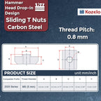 Kozelo 80Pcs Sliding t Nuts M5-0.8 2020 Series Hammer Nuts Silver