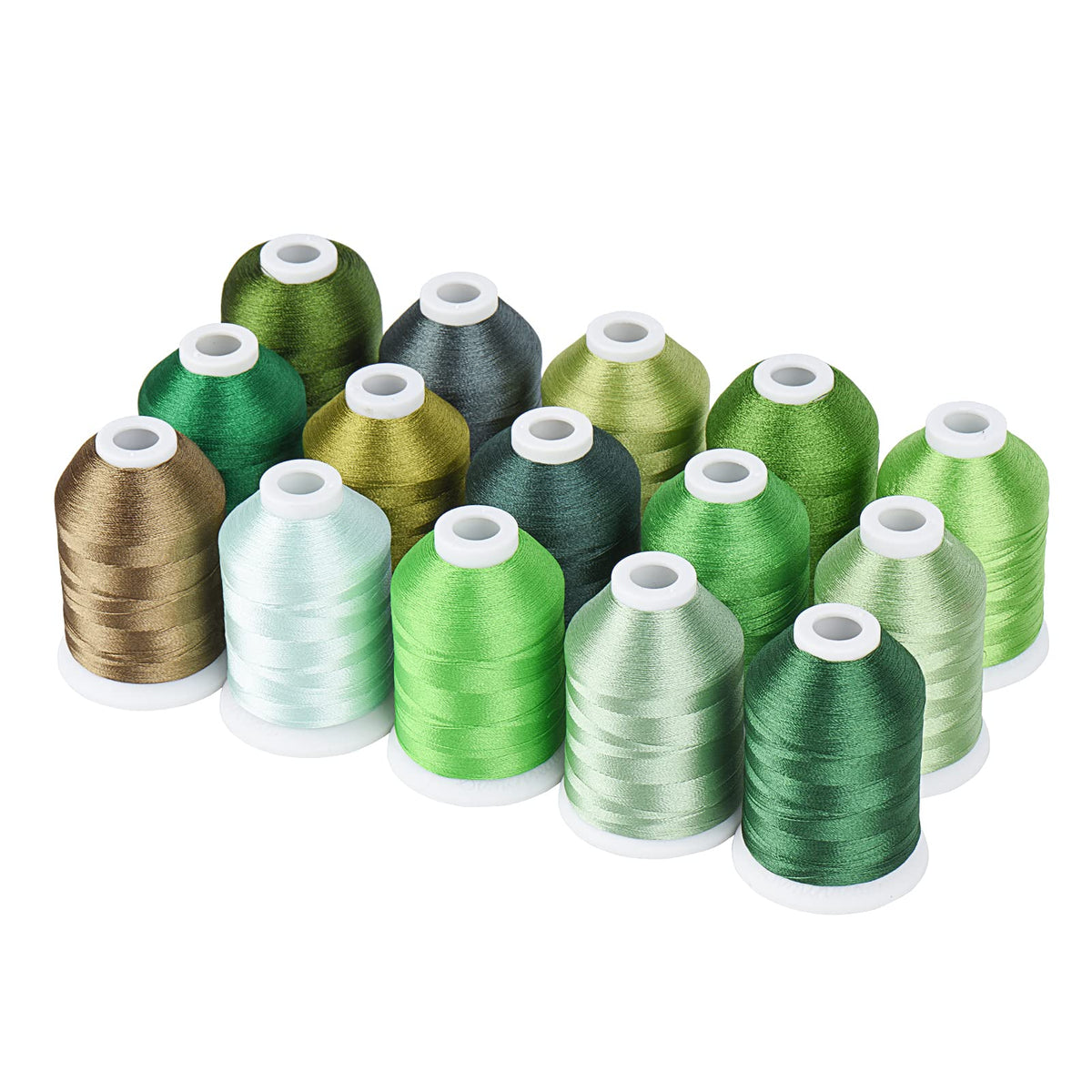 15-Color Polyester Machine Embroidery Thread Set, Green Series