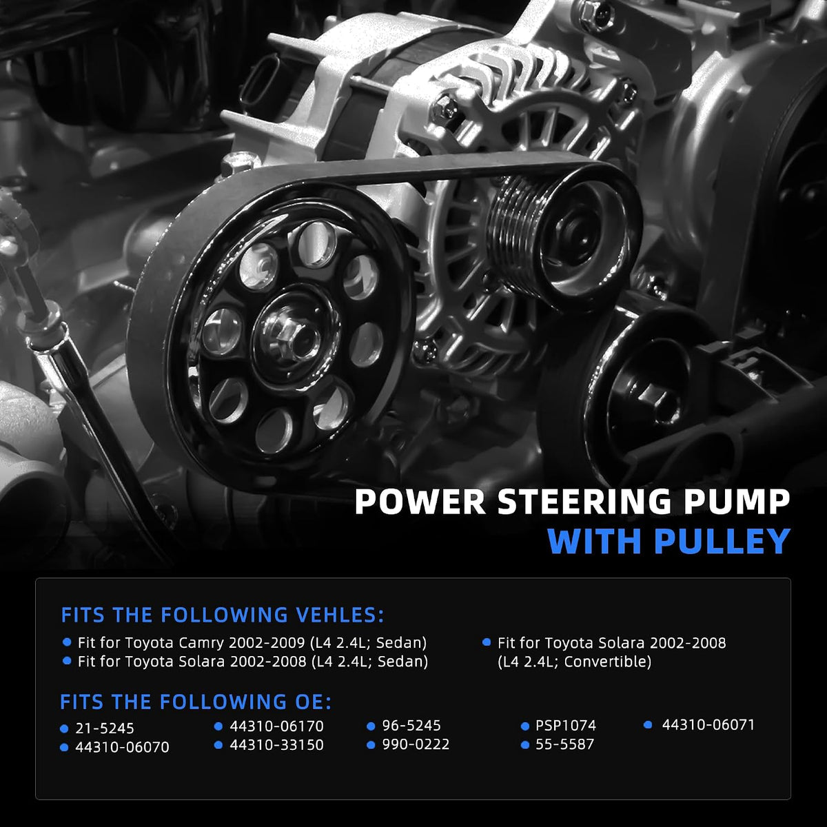 Power Steering Pump with Pulley for Toyota Camry Sedan 2002-2009