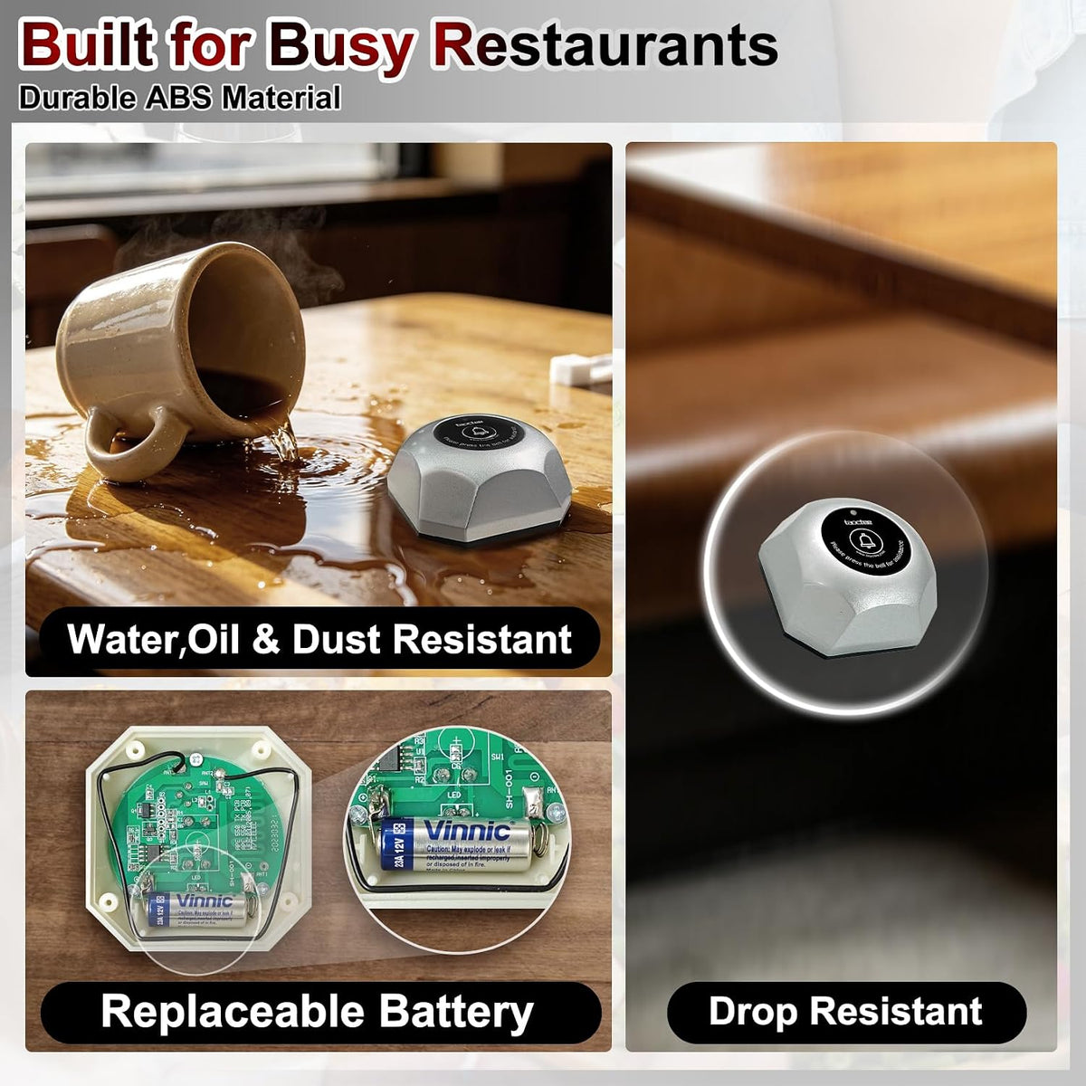 Restaurant Pager Wireless Call Bell Caregiver Call Button(2-Pack)