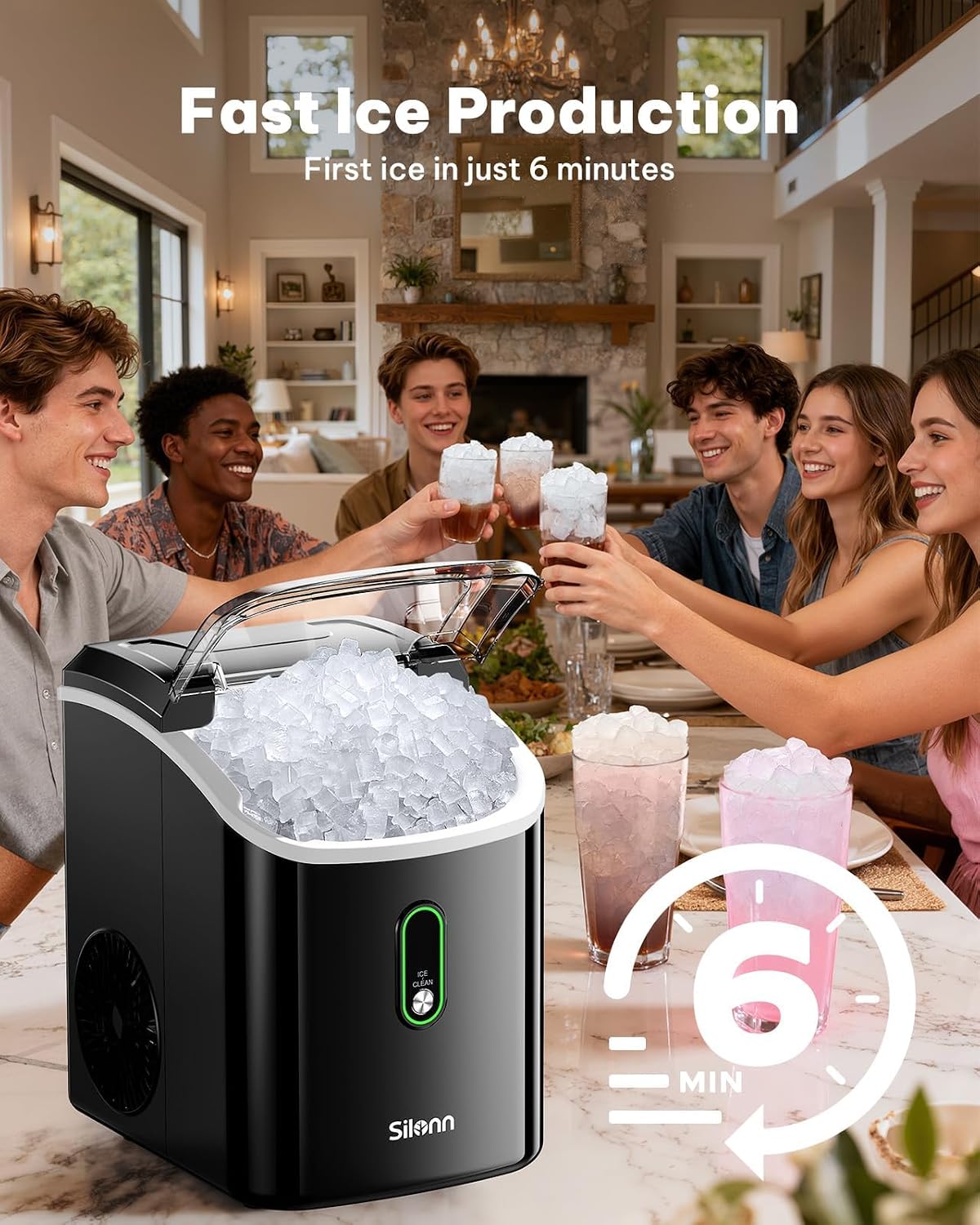 Nugget Ice Maker Countertop - 36lbs 24H Chewable Pellet Sonic Ice
