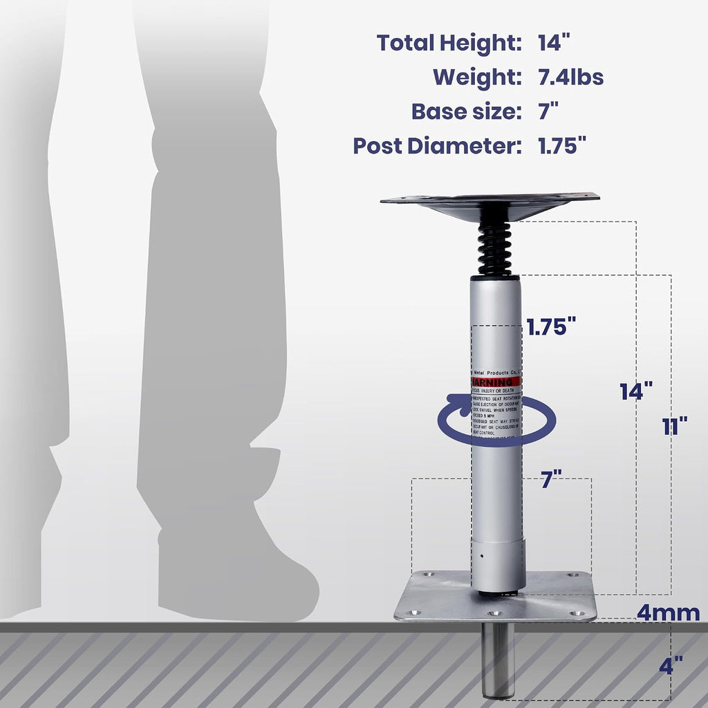 Boat Seat Pedestal Base Mount Kit,Package with 11″ Height Lock in 3/4" Boat Seat Pin Post & 7" x 7" Stainless Steel