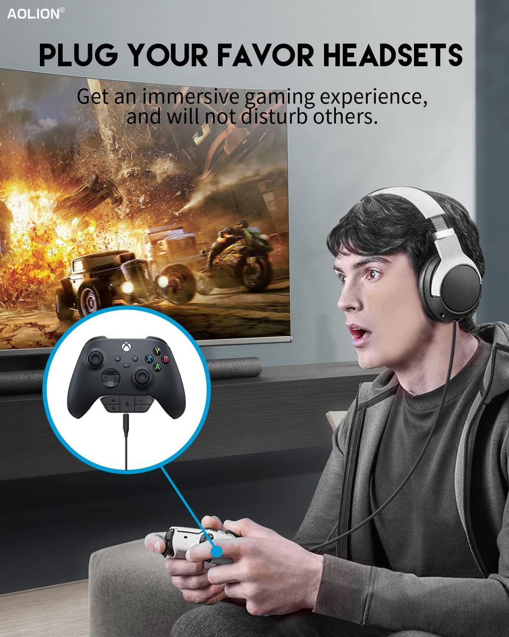 Stereo Headset Adapter for Xbox One/One S/X/Elite 1/Elite 2/Series S/X Controller - Audio Mic Headphone Adapter with