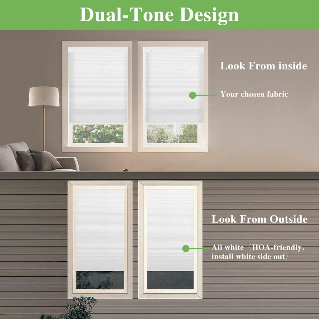 Custom Size No Drill Cellular Shades，Light Filtering，White