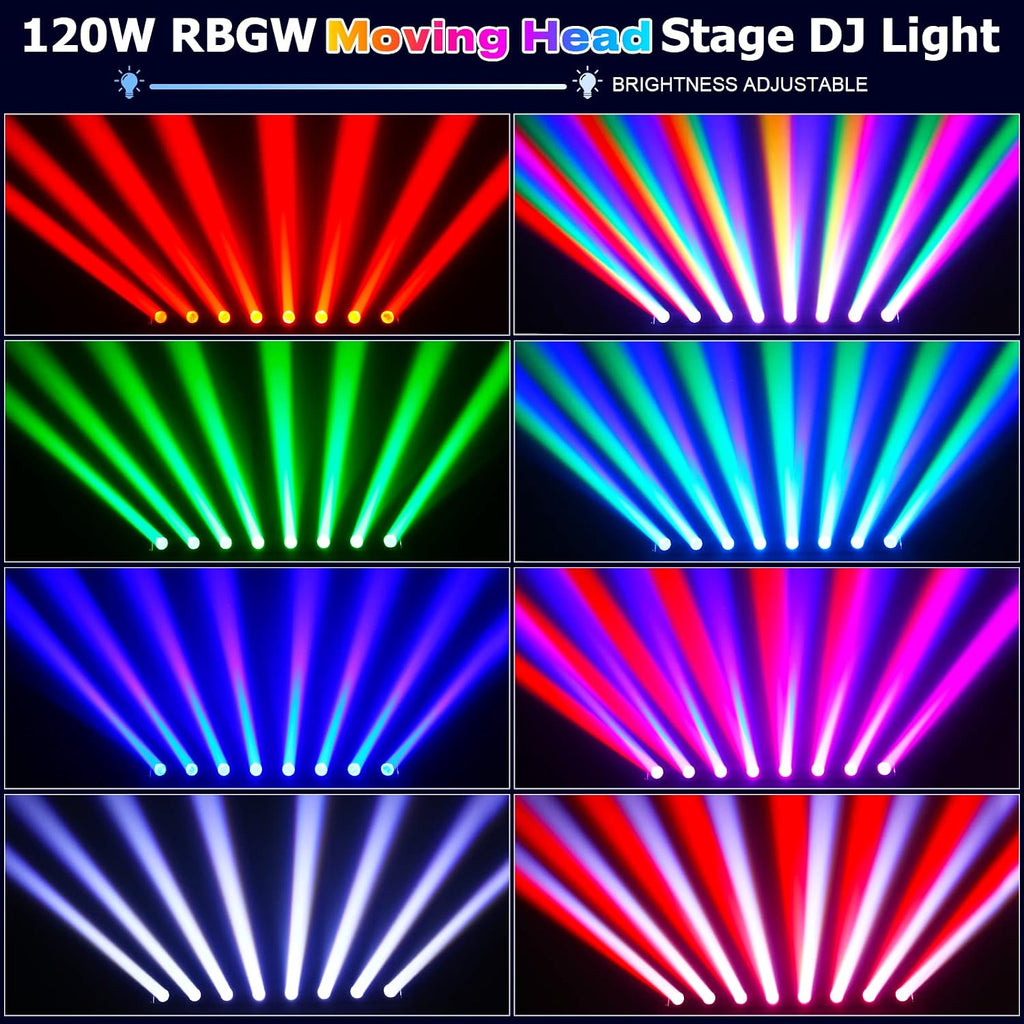 8 Eye LED Wall Wash Light Bar, 120W RGBW 4IN1 Moving Head Stage Lights, DMX512 and Sound-Activated Control Stage