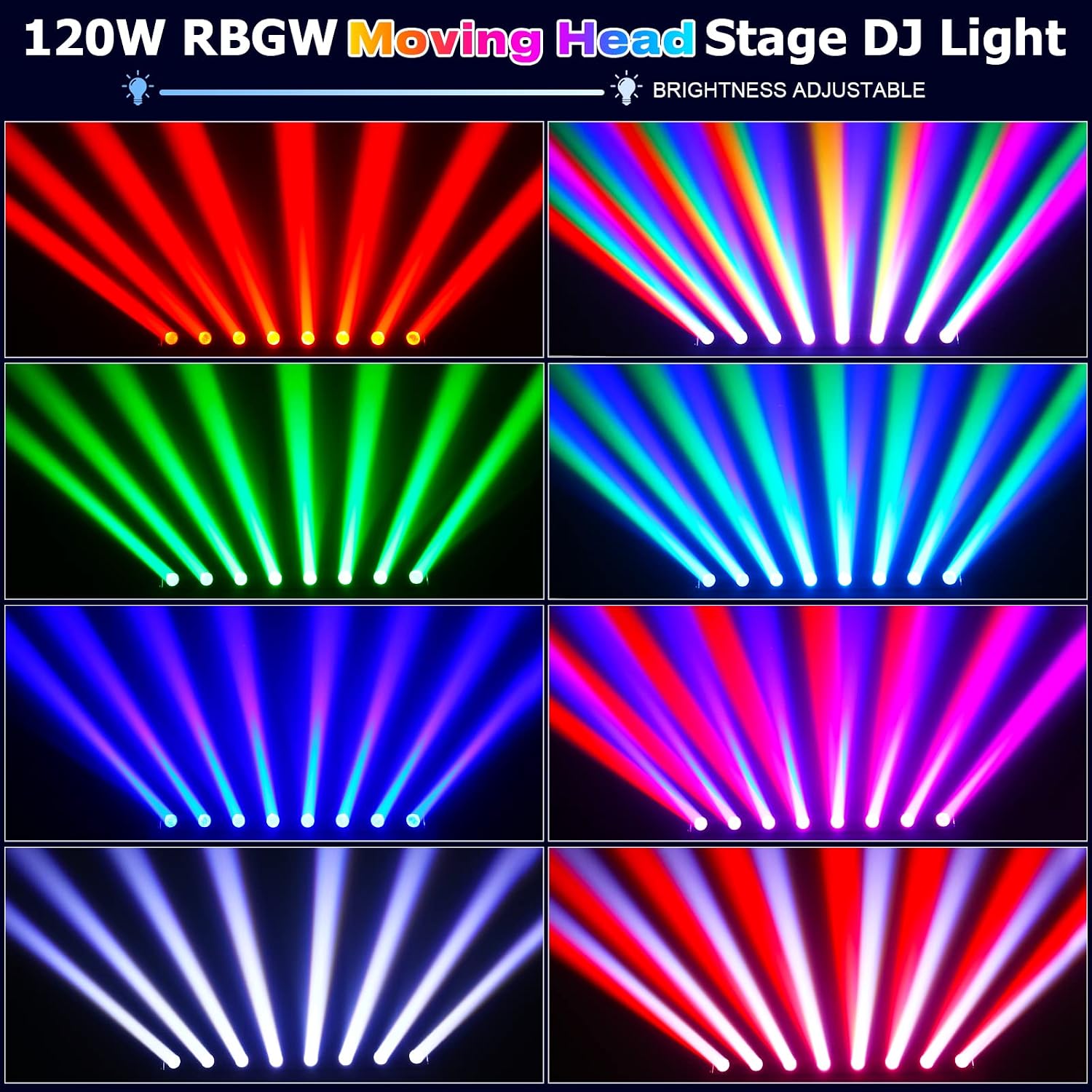 8 Eye LED Wall Wash Light Bar, 120W RGBW 4IN1 Moving Head Stage Lights, DMX512 and Sound-Activated Control Stage