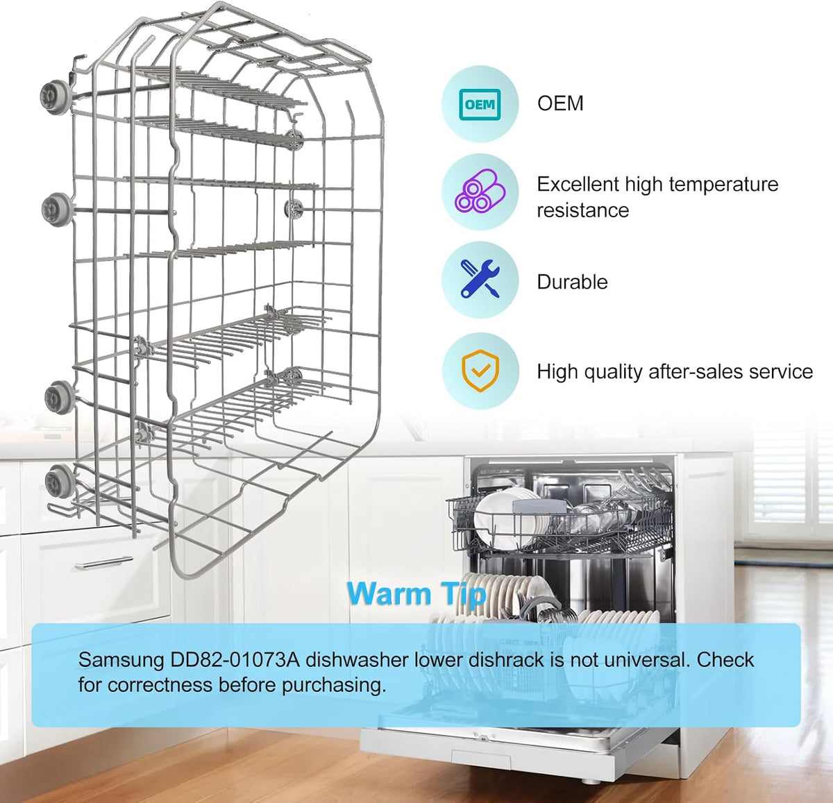 Upgraded Samsung Dishwasher DD82-01073A Lower Rack Assembly Replacement for Samsung Dishwasher Dishrack Modle DW80R5061/DW80R5060/DW80K7050UG /DW80K5050US Series