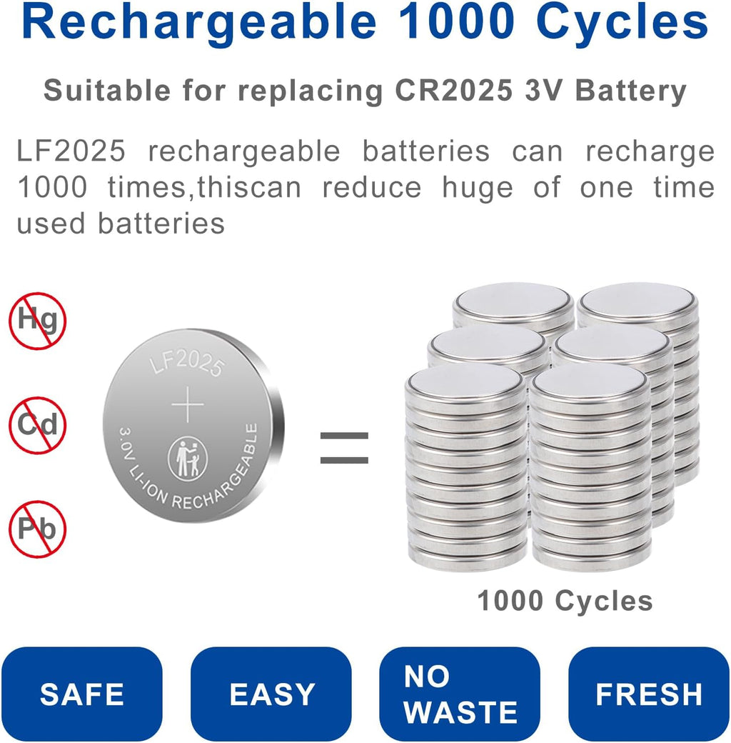 LF2025 Rechargeable Battery with Charger 3V Replacement CR2032 Batteries(5PCS)