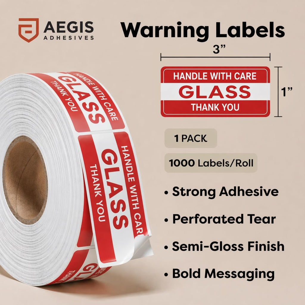 1" X 3" Glass Stickers (1000 Labels, 1 Roll) - Handle with Care Thank You