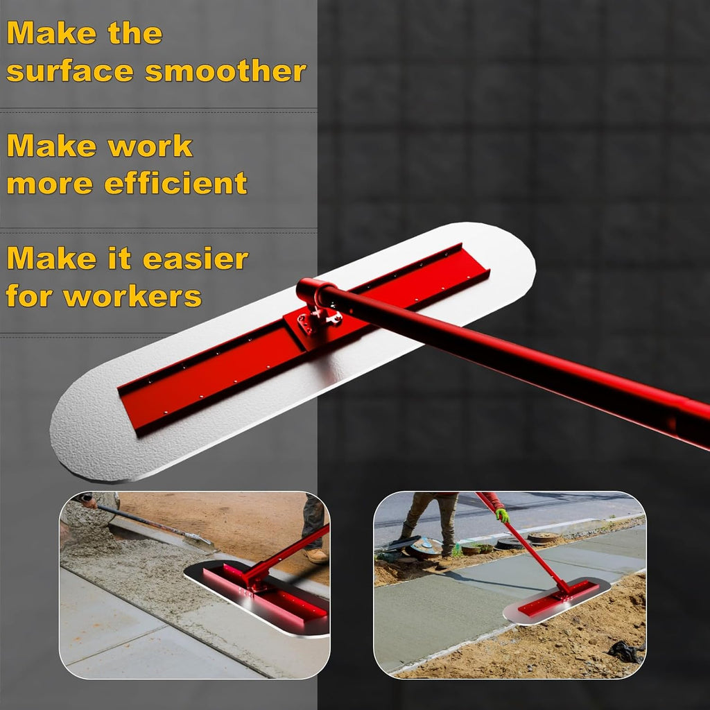 48" x 12" Concrete Bull Float Kit, 57" Adjustable Handle Finishing Trowel | Stainless Steel, Concrete Smoothing Tool