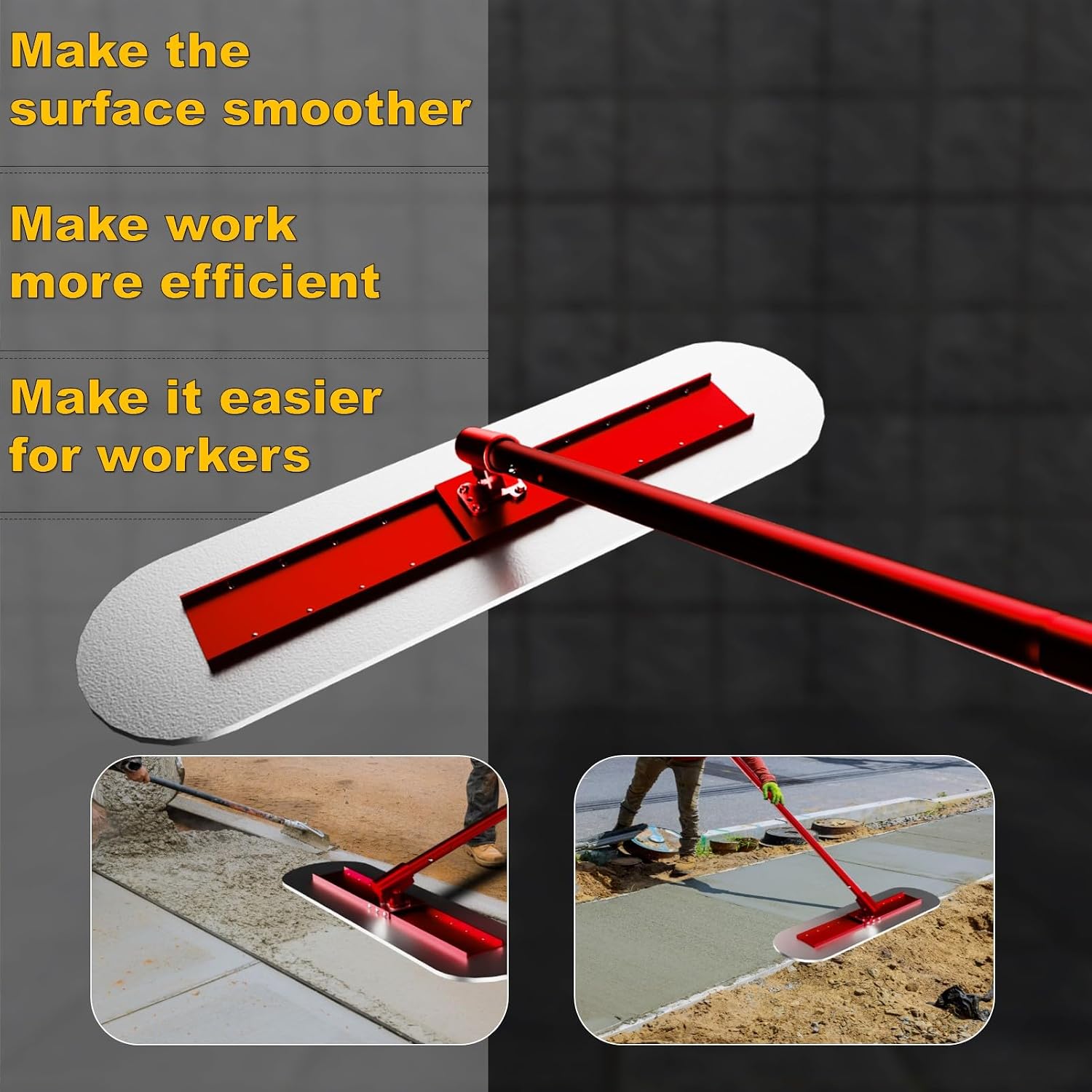 48" x 12" Concrete Bull Float Kit, 57" Adjustable Handle Finishing Trowel | Stainless Steel, Concrete Smoothing Tool