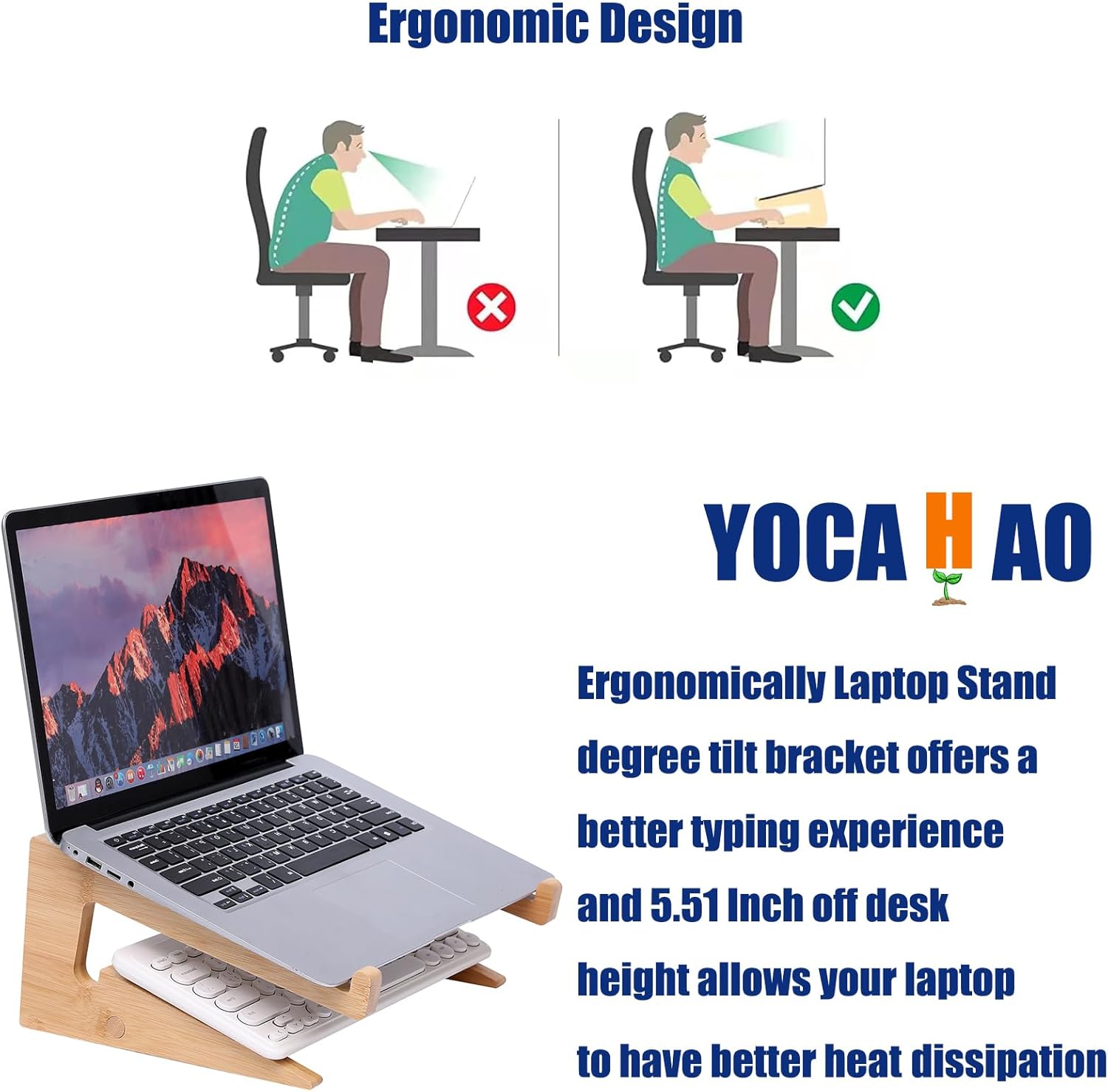 Wooden Laptop Stand Vertical Laptop for 13-18.6in Bamboo Stand for Desk,Laptop Stand Compatible with MacBook Air