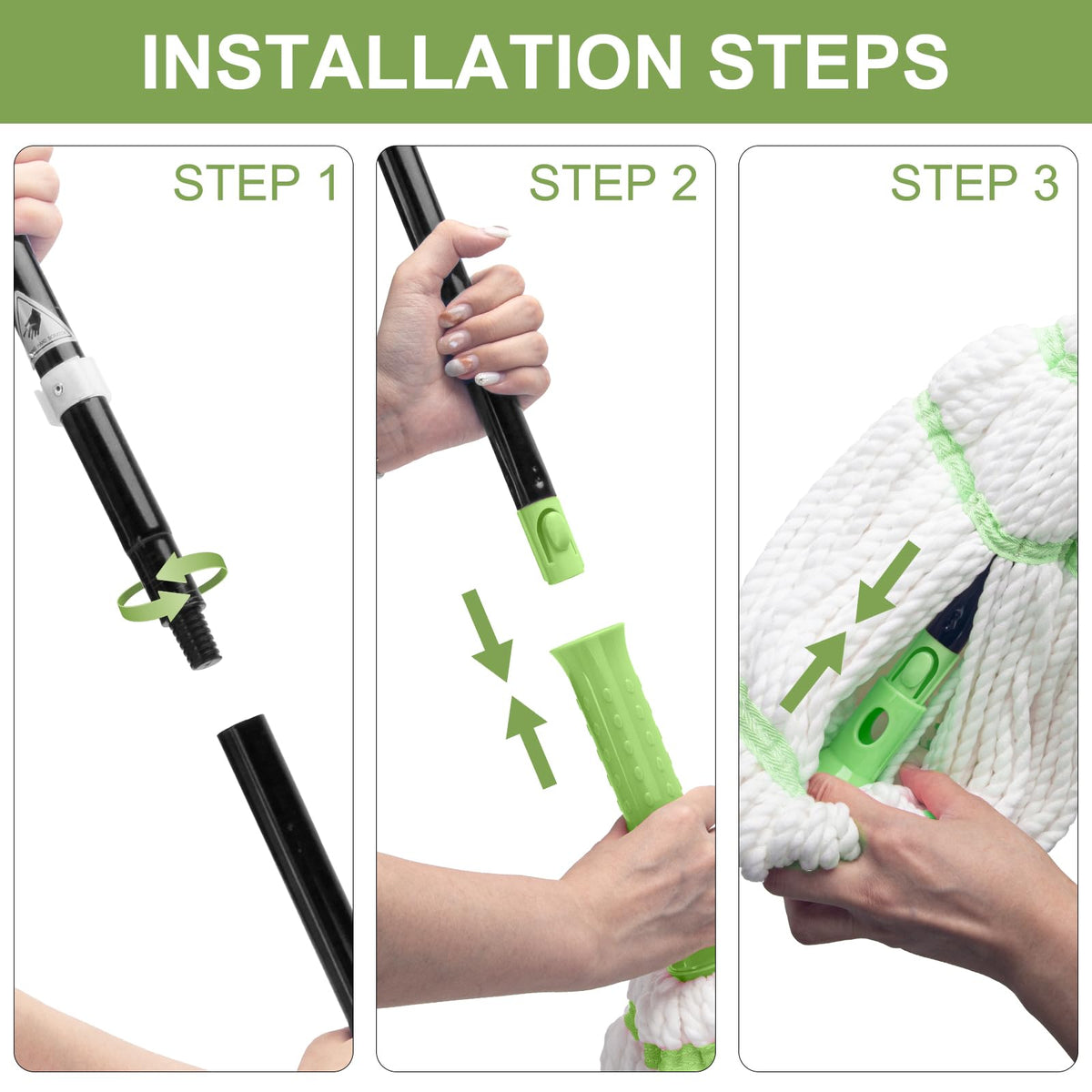 Mop, Self-Wringing Twist Mops for Floor Cleaning, 57" Long Handle
