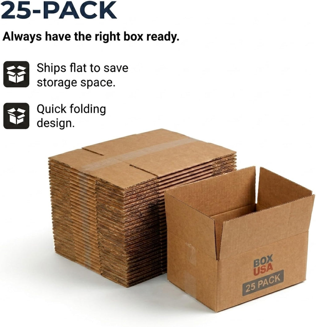 Shipping Boxes Medium 12"L x 9"W x 5"H 25-Pack - Corrugated Cardboard Box for Moving, Mailing, Packing, Packaging and