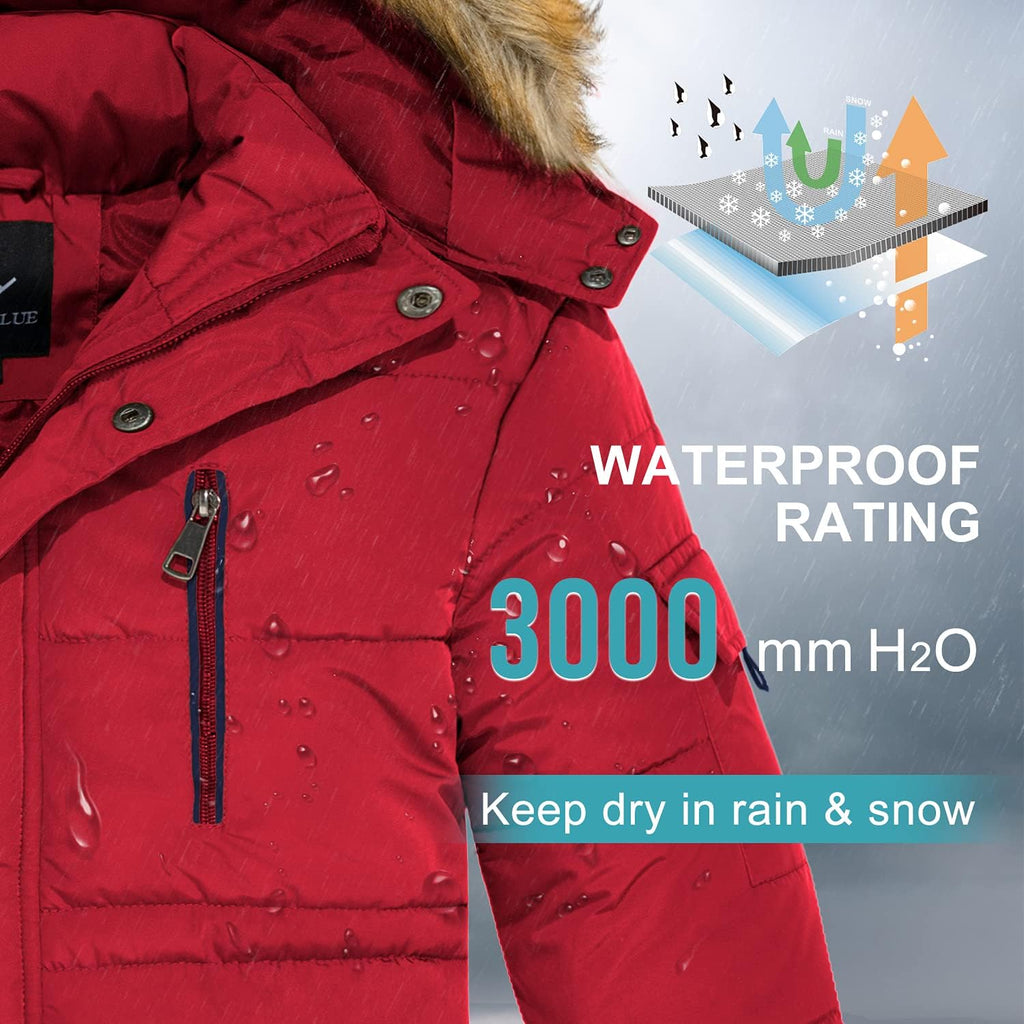 Boy Winter Coat Warm Quilted Puffer Water Resistant Parka Jacket with Detachable Fur Hood for Big Boys