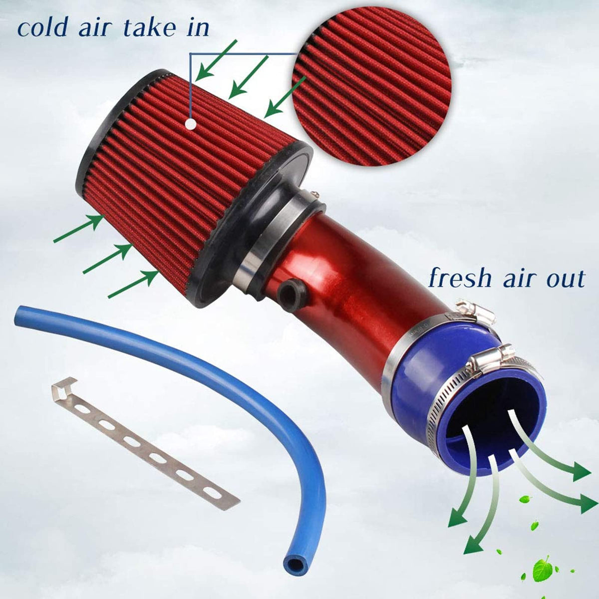 76mm 3" Cold Air Intake Pipe Kit Red