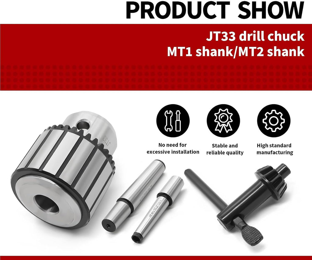 Nakkaa 1/32-1/2 Inch JT33 Drill Chuck with MT1 and MT2 Morse Shank