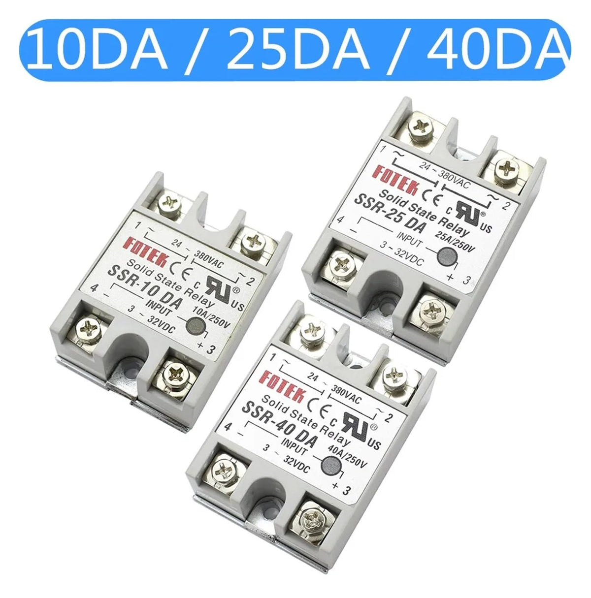 BIK 1pcs SSR-10 25 40 50 60 75 80 100DA DC Control AC SSR White Shell Single Phase Solid State Relay Without Plastic SSR-25DA SSR-40DA(AA,SSR 40)