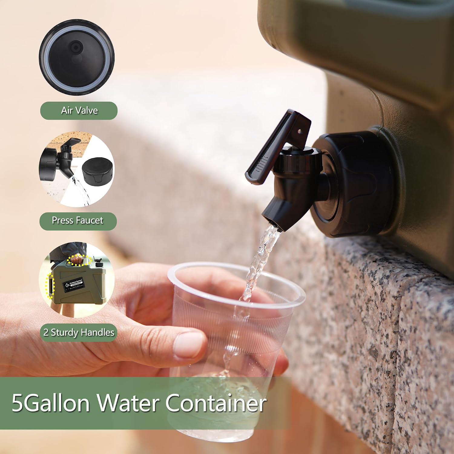 3.2 Gallon/5 Gallon Water Containers with Spigot, BPA Free Water Jug, Military Green Water Tank, Multifunction Water