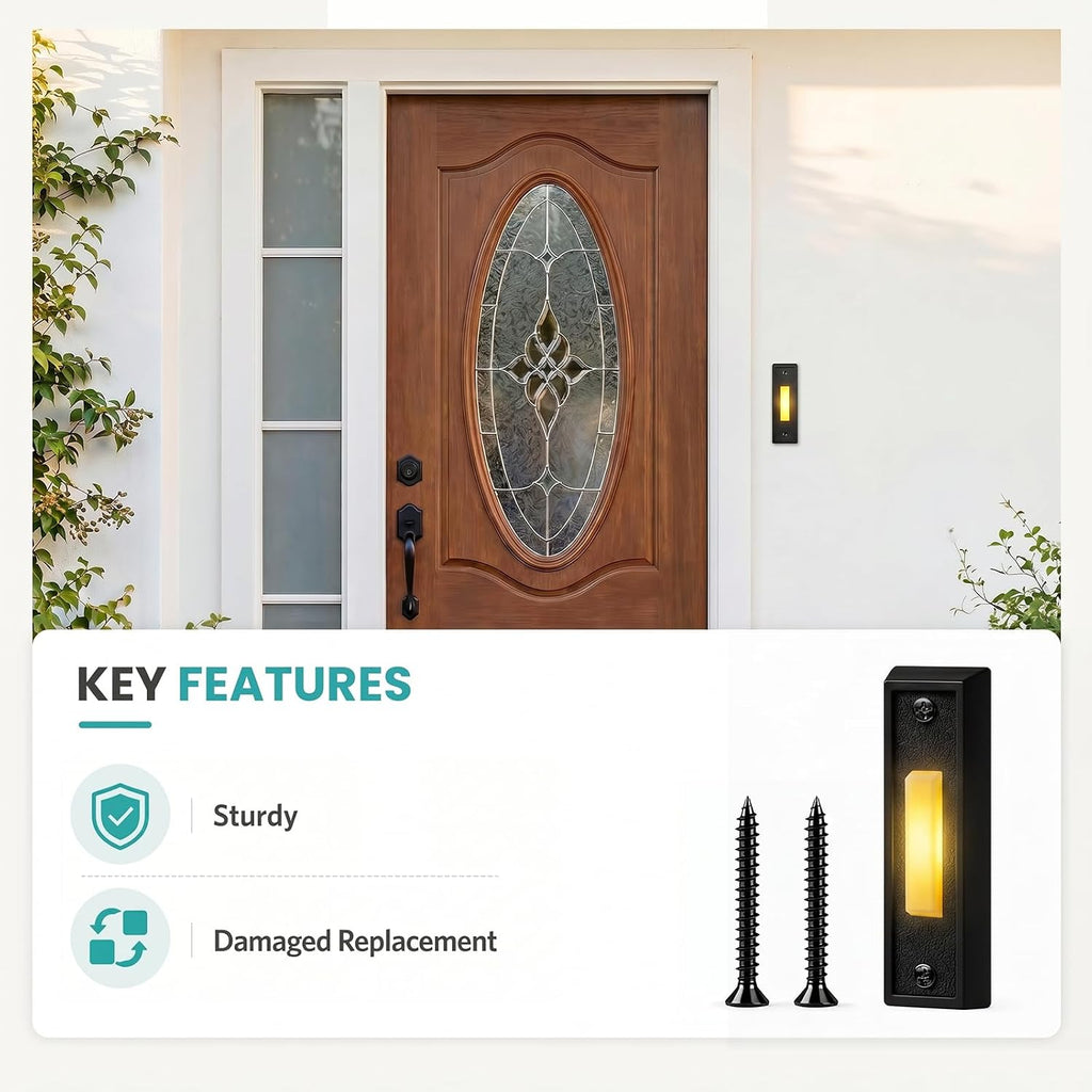 Lighted Doorbell Push Button – Wired Metal Front Door Bell Switch with Illuminated LED, Compatible with Chimes