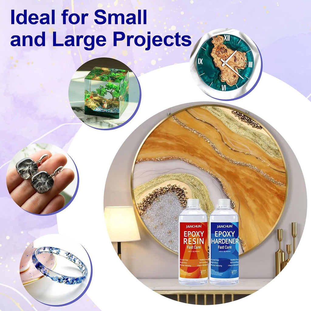 Crystal Clear Epoxy Resin Kit 16oz, Bubble-Free, Anti-Yellowing, Self Leveling Easy Mix 1:1 Coating and Casting Resin