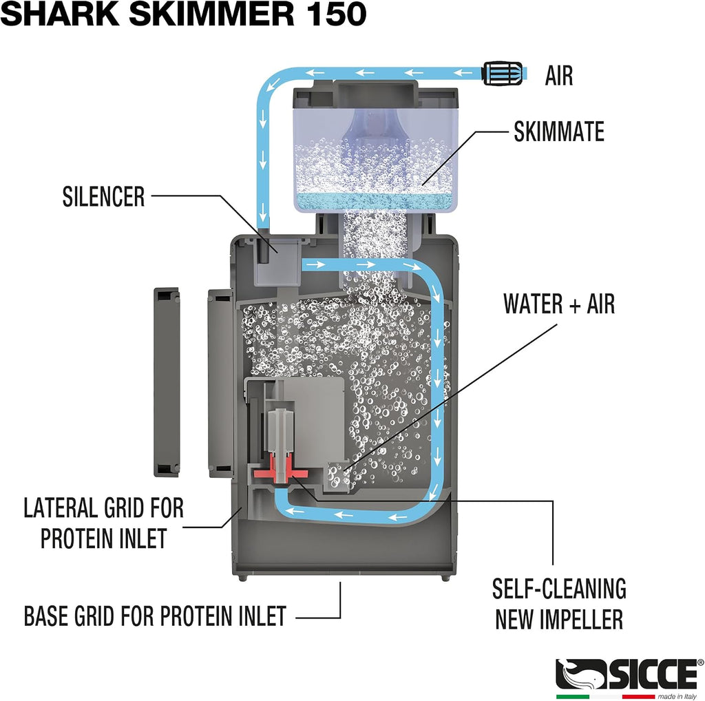 Shark Nano Protein Skimmer 150 up to 40 Gallon Saltwater Aquariums | Ultra Quiet Pump, Adjustable, Compact, Small