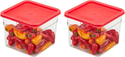 Food Storage Container with Lid - 6 QT (Quart) Square, Classic Series with Red Lid, Commercial Grade for Food Prep