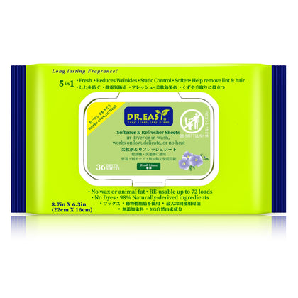 DR.EASY Wet Dryer Sheet,Plant Based Formula Fabric Softener Naturally-Derived Ingredients,No Dyes,100% Plant