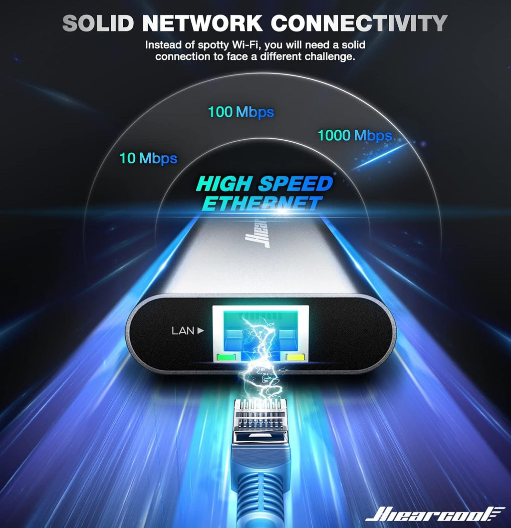 USB C Hub Ethernet 8-in-1, 4K@60Hz USB-C to HDMI Multiport Adapter with 1Gbps RJ45, 100W PD, 3 USB 3.0, SD/TF